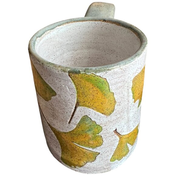 Gorgeous Handmade Ginkgo Leaf Pottery Mug – Signed Studio Ceramic I Matte Glaze - Picture 5 of 12